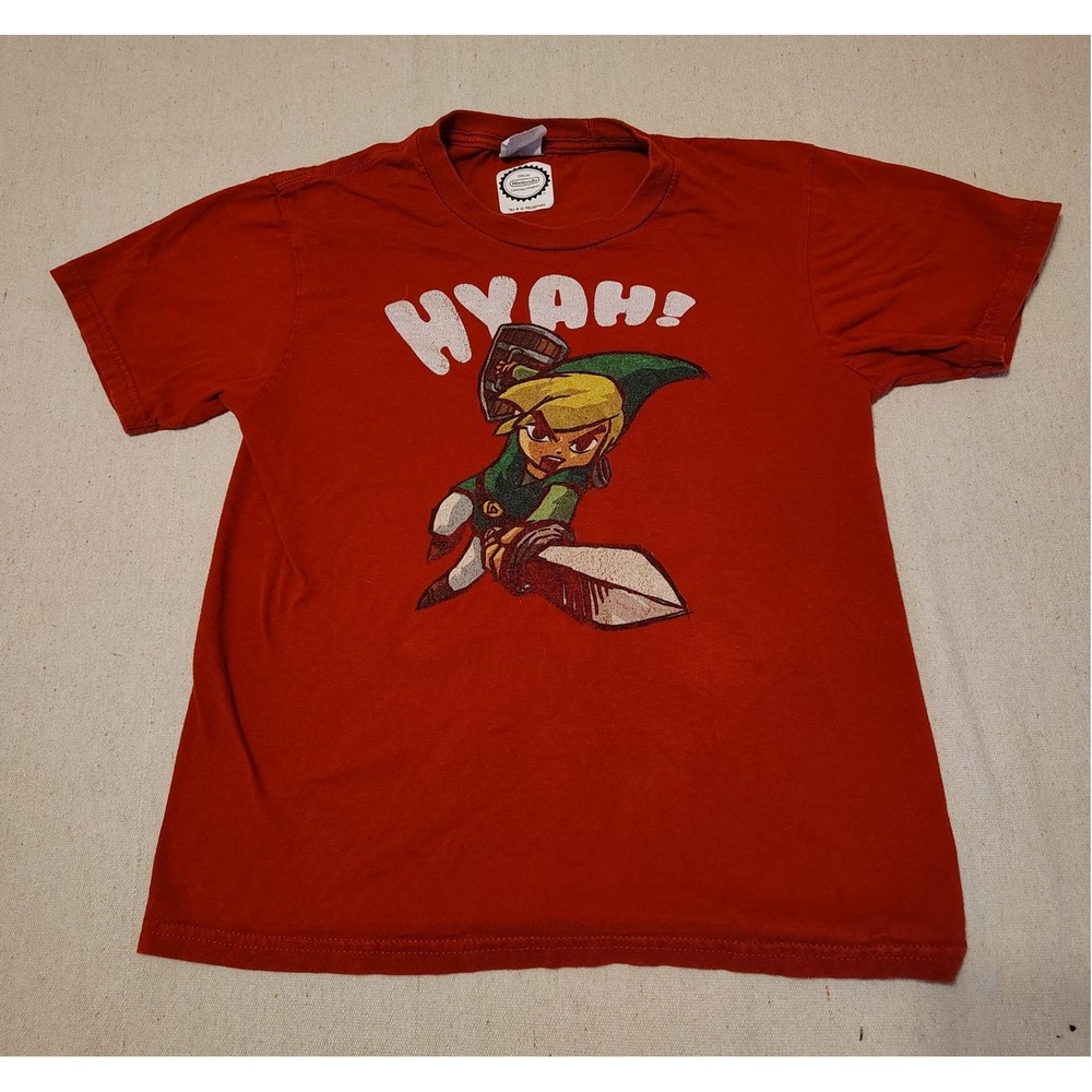 Y2K Nintendo Legend of Zelda Link Hyah Graphic T-Shirt Kids Youth Medium Red